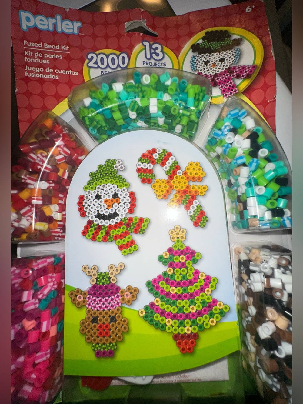 Pearler Fused Bead Kit - Holiday Bead Set (Green, Red, Pink, White, Brown)